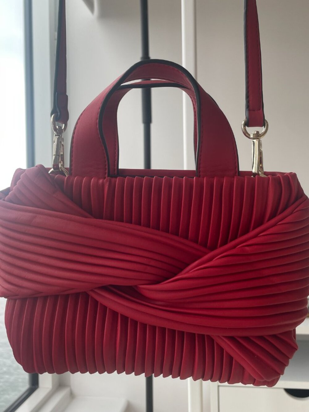 JASON WU Red Pleated Bow Mini Crossbody Bag Top Handle